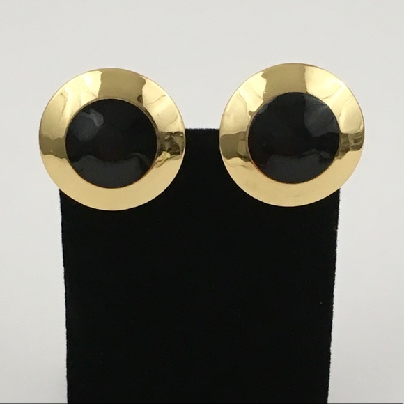 Monet Jewelry - Monet Vintage Gold & Black Clip Earrings